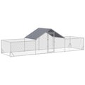 Pawhut Large Metal Chicken Coop Chicken Run For Chicken, Ducks And Rabbits With Waterproof And Anti Uv Cover, Walk In Poultry Cage Hen House For Outdoor And Yard Farm Use, 23' X 6.6' X 6.4' Silver Steel