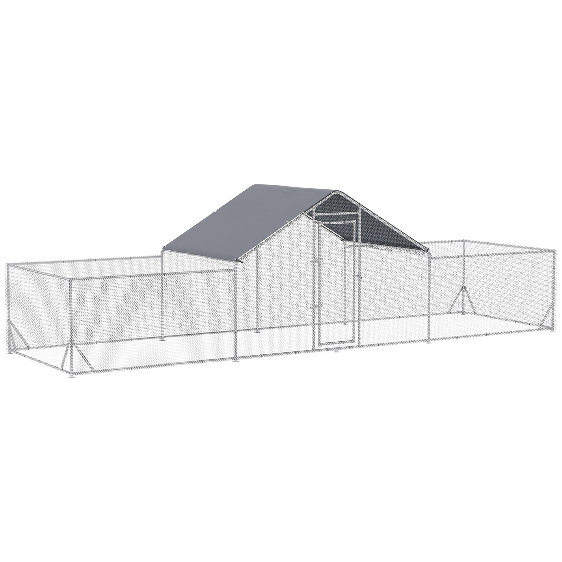 Pawhut Large Metal Chicken Coop Chicken Run For Chicken, Ducks And Rabbits With Waterproof And Anti Uv Cover, Walk In Poultry Cage Hen House For Outdoor And Yard Farm Use, 23' X 6.6' X 6.4' Silver Steel