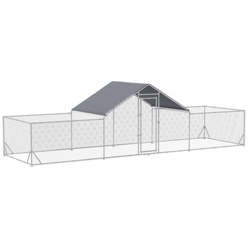 Pawhut Large Metal Chicken Coop Chicken Run For Chicken, Ducks And Rabbits With Waterproof And Anti Uv Cover, Walk In Poultry Cage Hen House For Outdoor And Yard Farm Use, 23' X 6.6' X 6.4' Silver Steel