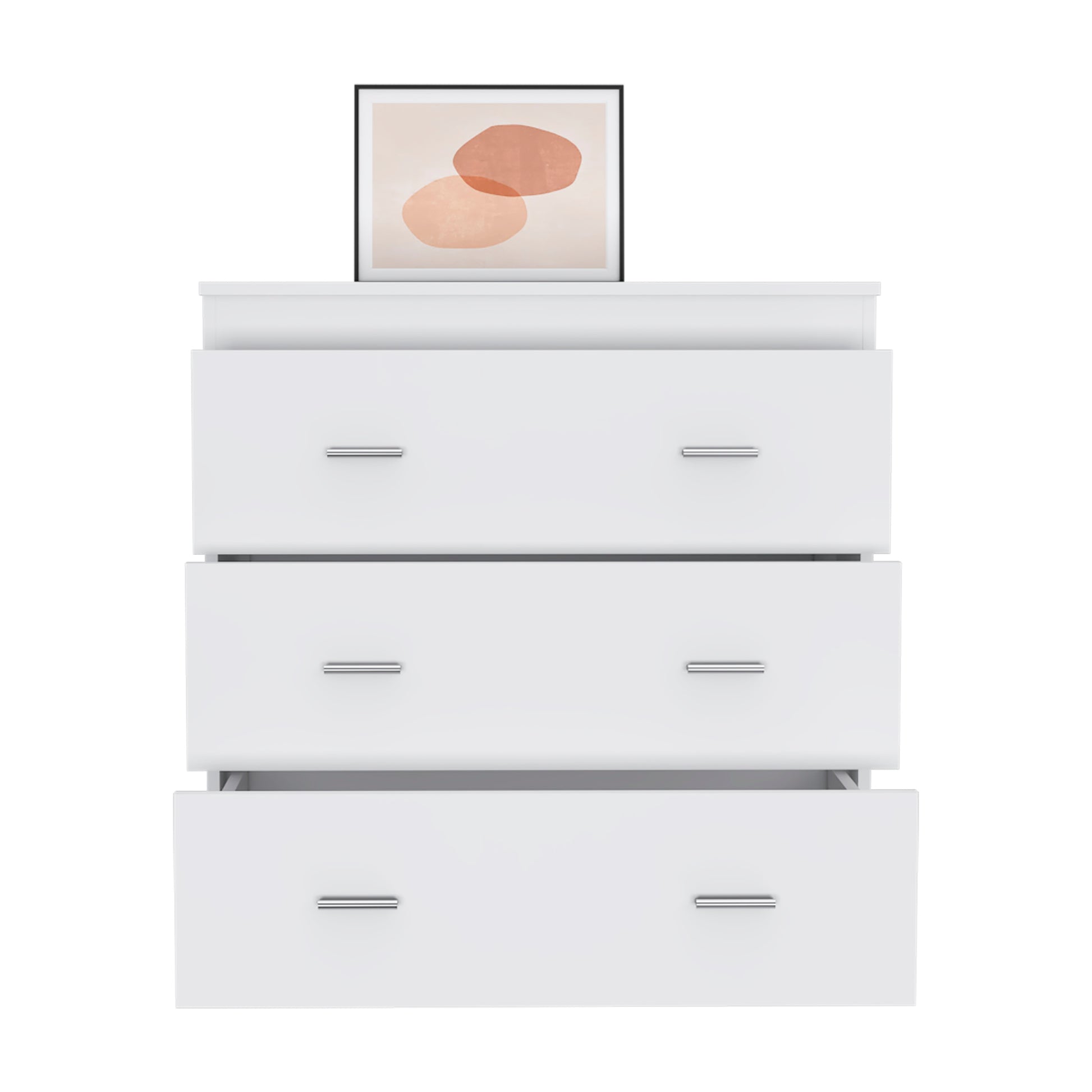 Topaz Three Drawer Dresser, Superior Top, Handles, White White Particle Board Particle Board