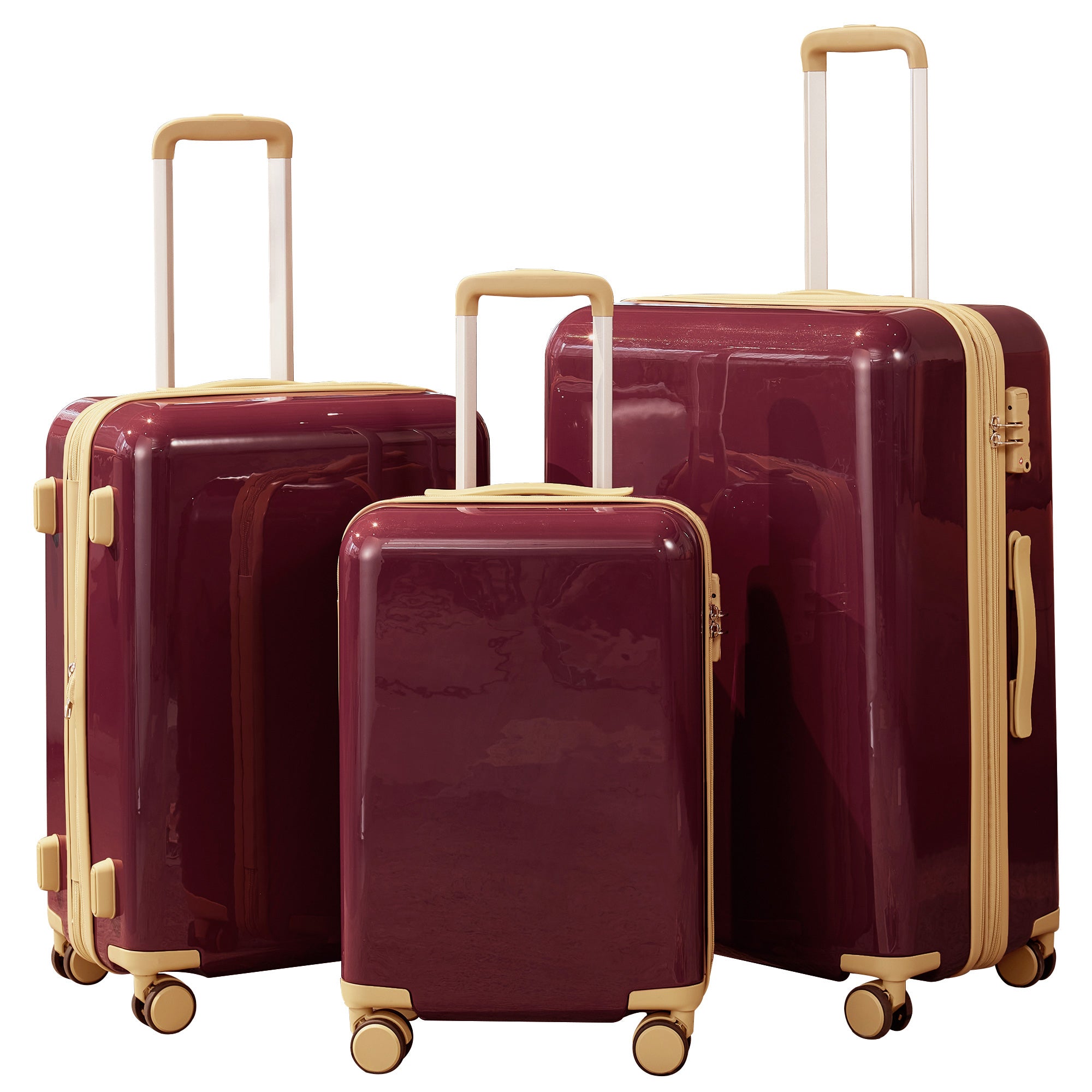 Hardshell PC Luggage Sets 3 Piece Spinner 8 wheels red-abs+pc