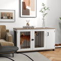 Pawhut Dog Crate Furniture Side End Table With Storage, Dog Kennel Furniture Indoor With Double Doors For Medium And Large Dogs, Walnut Brown Steel