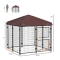 Pawhut 4.6' X 5' Dog Kennel Outdoor With Waterproof Cover, Dog Playpen For Small And Medium Sized Dogs With Two Part Door Design, Brown Brown Steel