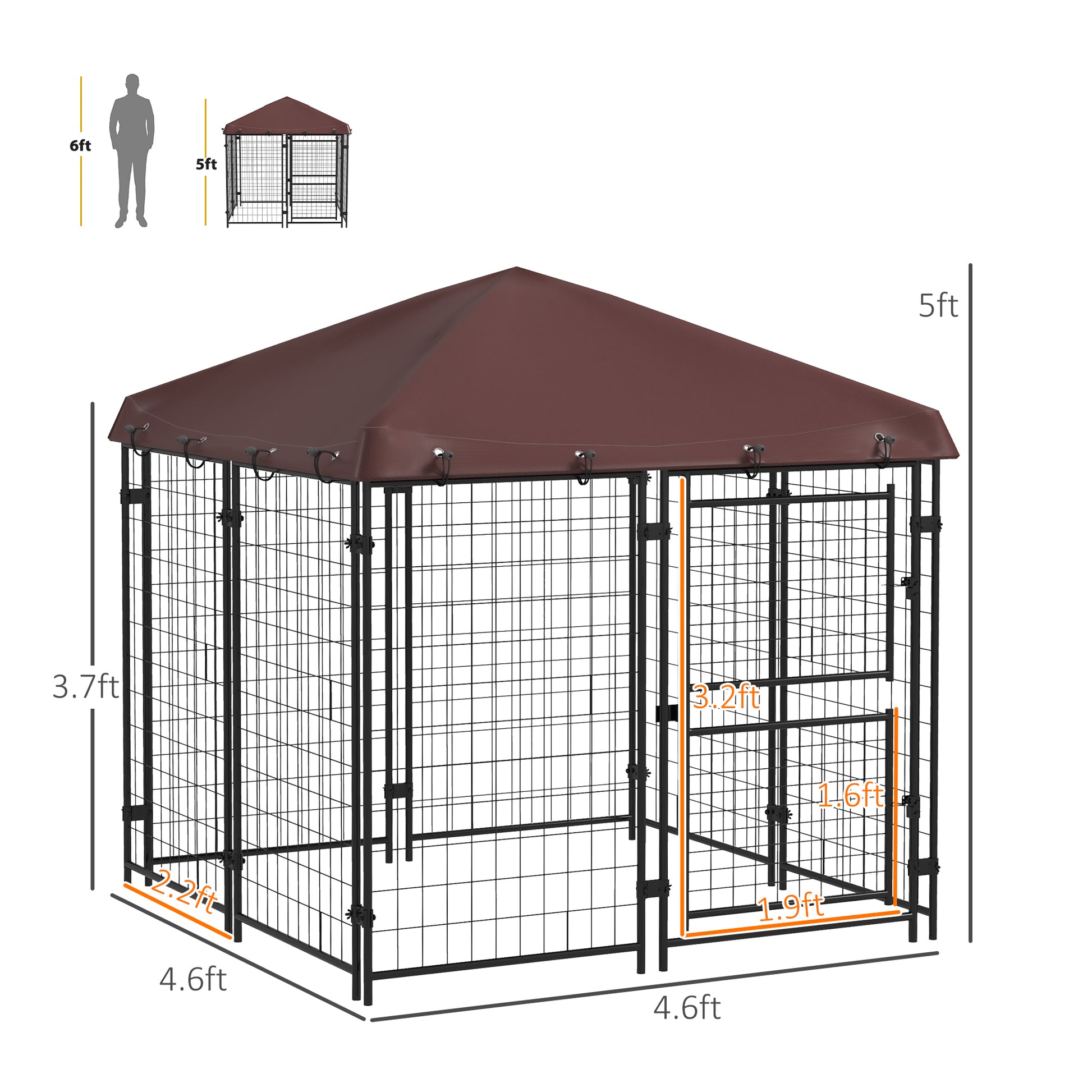 Pawhut 4.6' X 5' Dog Kennel Outdoor With Waterproof Cover, Dog Playpen For Small And Medium Sized Dogs With Two Part Door Design, Brown Brown Steel