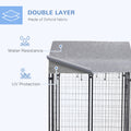 Pawhut 4' X 4' X 6' Dog Playpen Outdoor, Dog Kennel Dog Exercise Pen With Lockable Door, Water Resistant Canopy, For Small And Medium Dogs Gray Steel