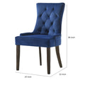 Esme 24 Inch Solid Wood Dining Chair, Velvet, Tufted, Set Of 2, Dark Blue Blue Brown Wood Fabric