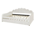 Full Size Upholstery Daybed Frame With Shall Shaped Backrest And Trundle,White Full White Solid Wood Mdf