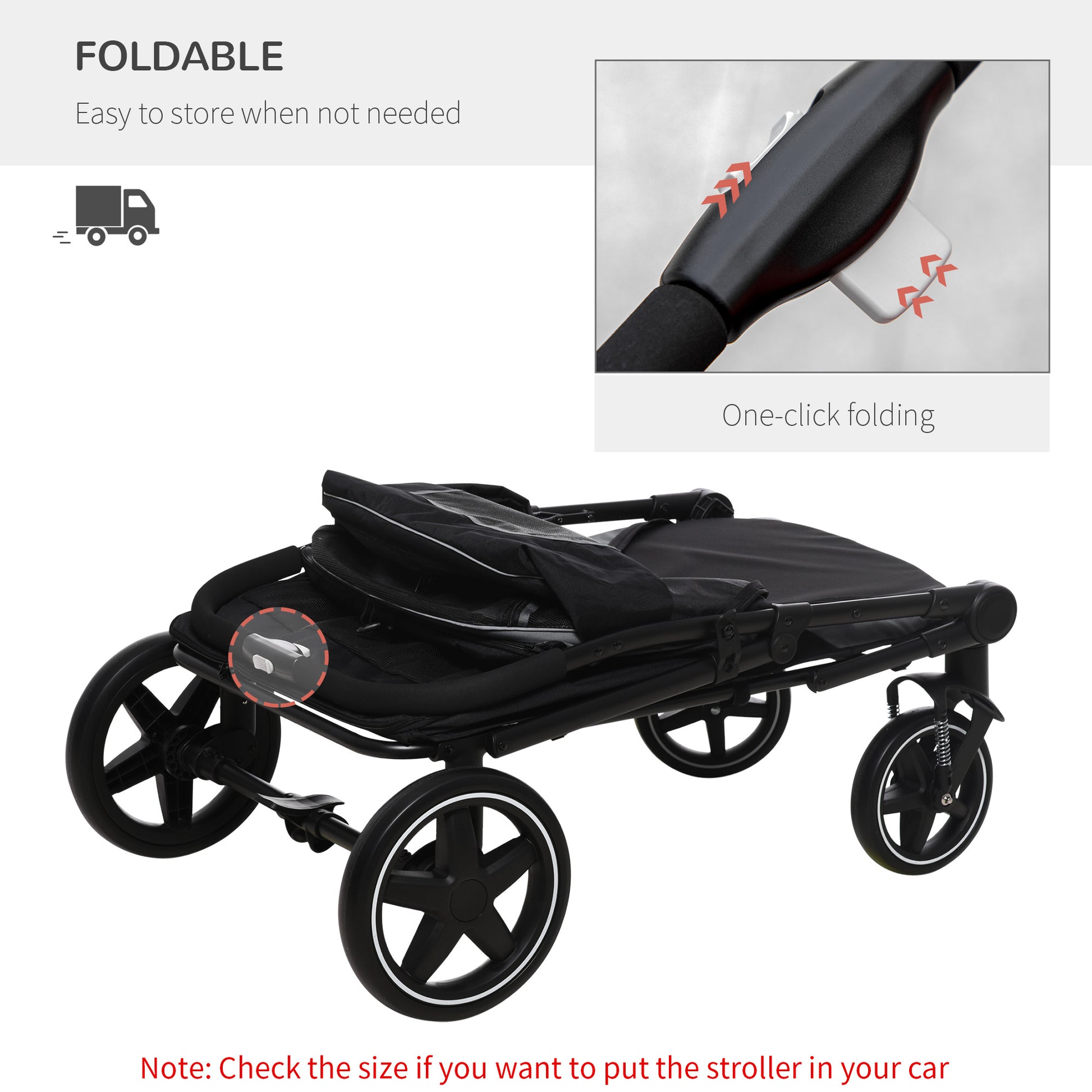 Pawhut One Click Foldable Doggy Stroller For Medium Large Dogs, Pet Stroller With Storage, Smooth Ride With Shock Absorption, Mesh Window, Safety Leash, Big Dog Walking Stroller, Gray Gray Steel