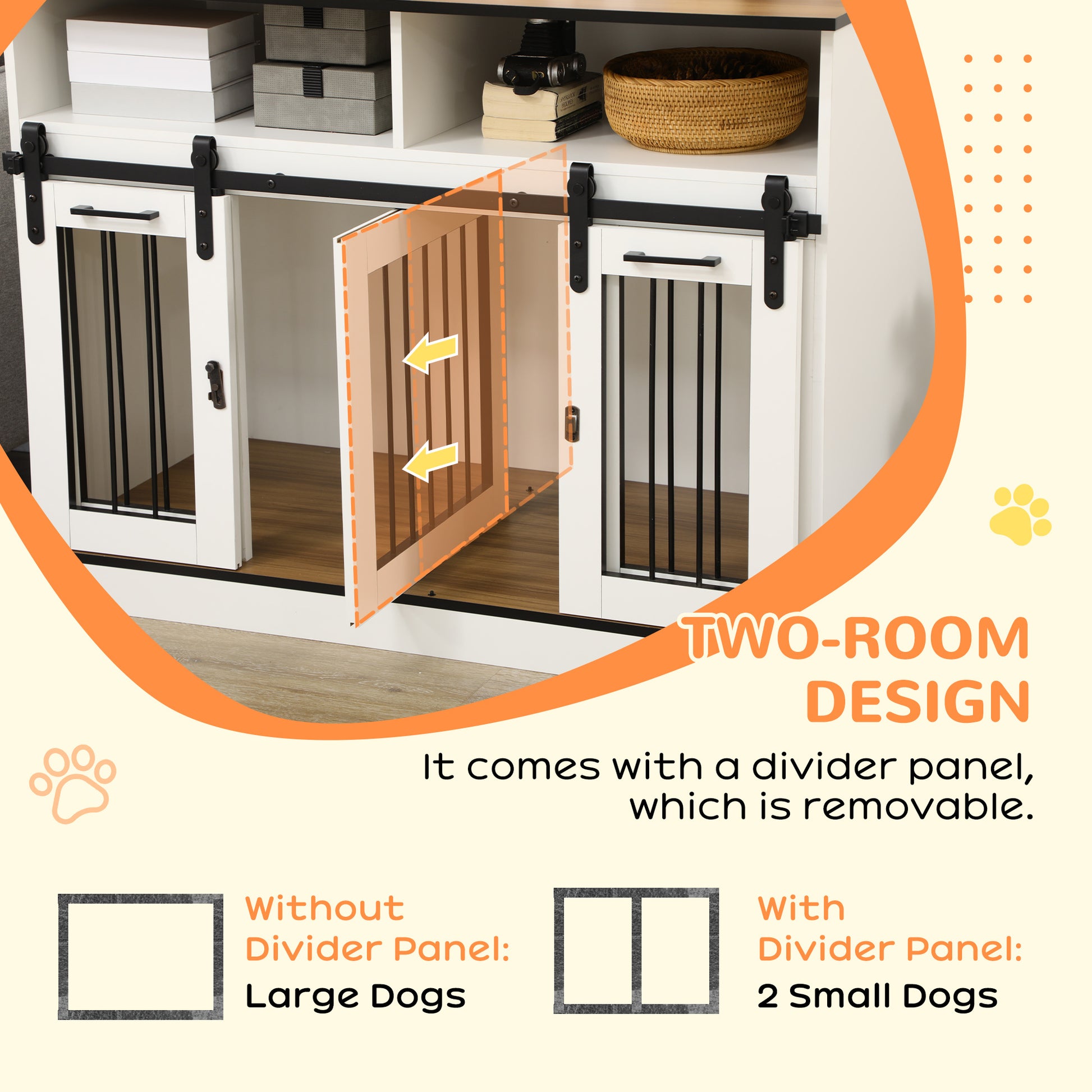 Pawhut Dog Crate Furniture For Large Dogs Or Double Dog Kennel For Small Dogs With Shelves, Sliding Doors, 47" X 23.5" X 35", White White Steel