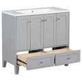 36'' Bathroom Vanity With Resin Sink Combo,Solid Wood Frame Bathroom Storage Cabinet, Freestanding Vanity Set With 4 Soft Closing Doors& 2 Drawers 2 Grey 4 5 Adjustable Shelves Bathroom Freestanding Solid Wood Mdf Resin Painted