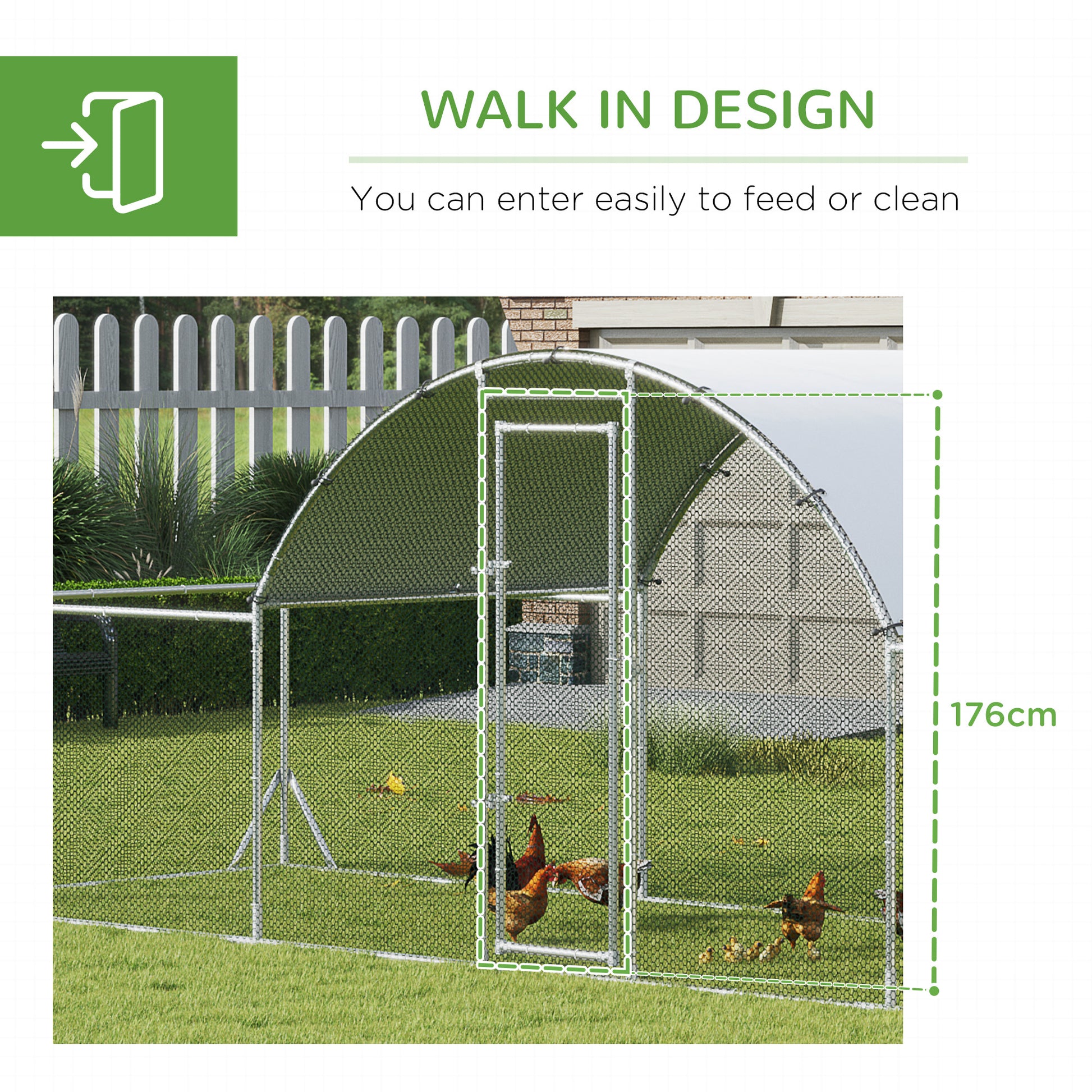 Pawhut Large Metal Chicken Coop Chicken Run For Chicken, Ducks And Rabbits With Waterproof And Anti Uv Cover, Walk In Poultry Cage Hen House For Outdoor And Yard Farm Use, 21.7' X 6.2' X 6.4' Silver Steel