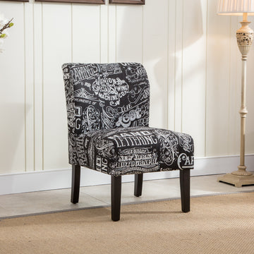 Capa Chalkboard Shadow Print Fabric Armless Contemporary Accent Chair Black Polyester Blend