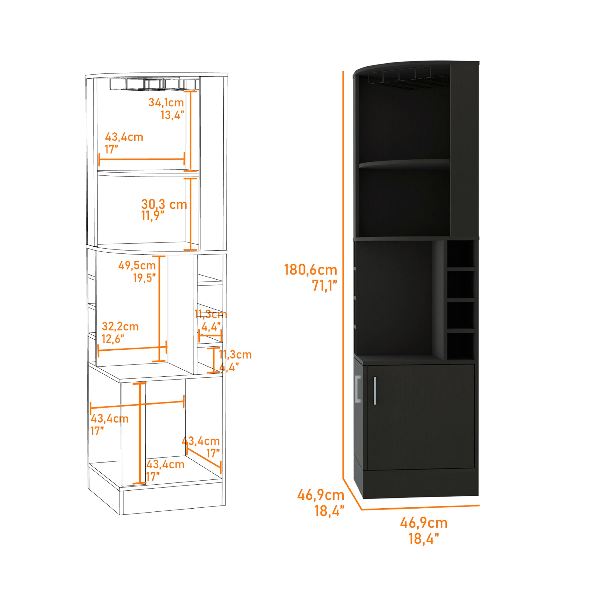 Wenzel 8 Bottle 2 Shelf Bar Cabinet Black Wengue 5 Or More Shelves Black Primary Living Space Open Storage Space Contemporary,Modern Particle Board