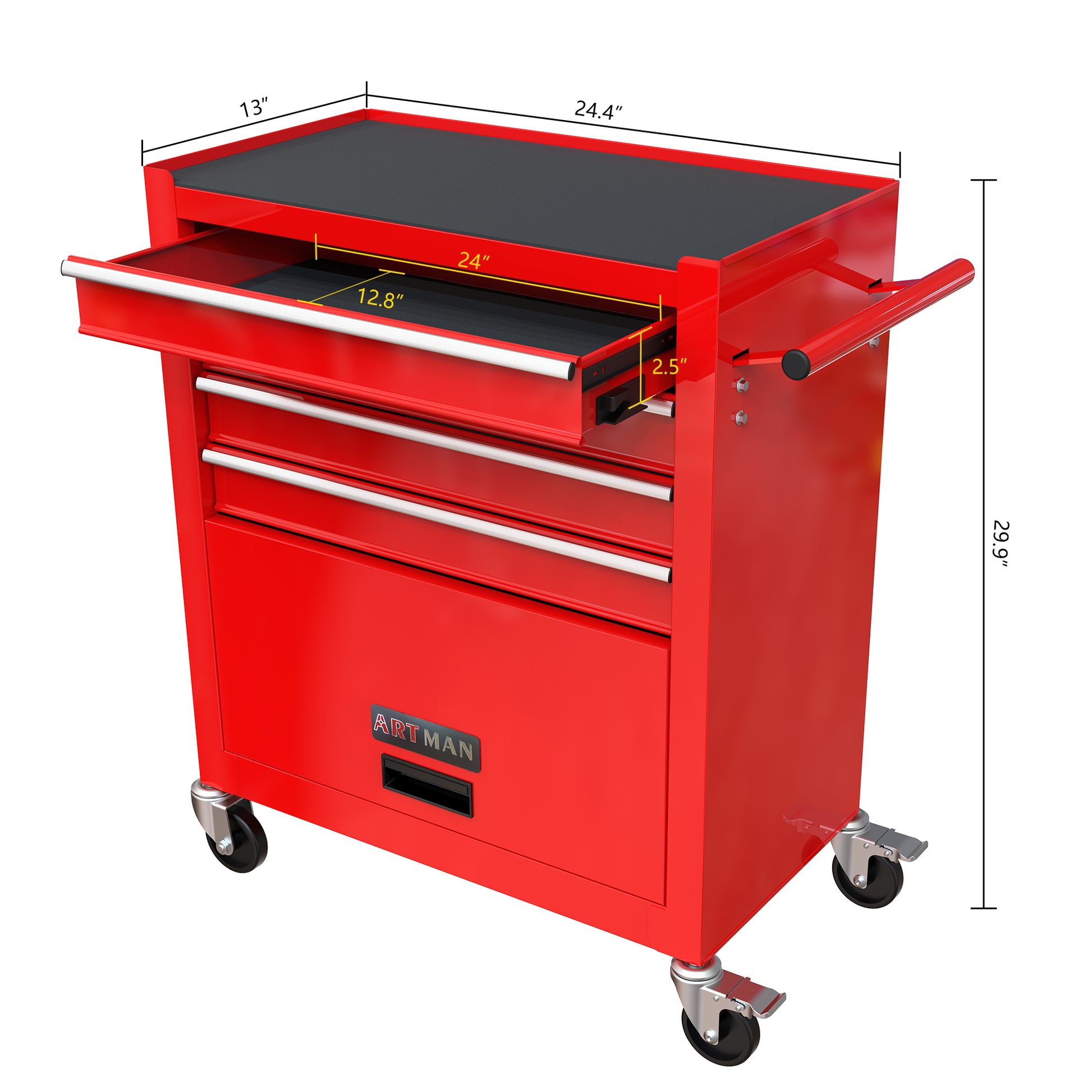 4 Drawers Multifunctional Red Tool Cart With