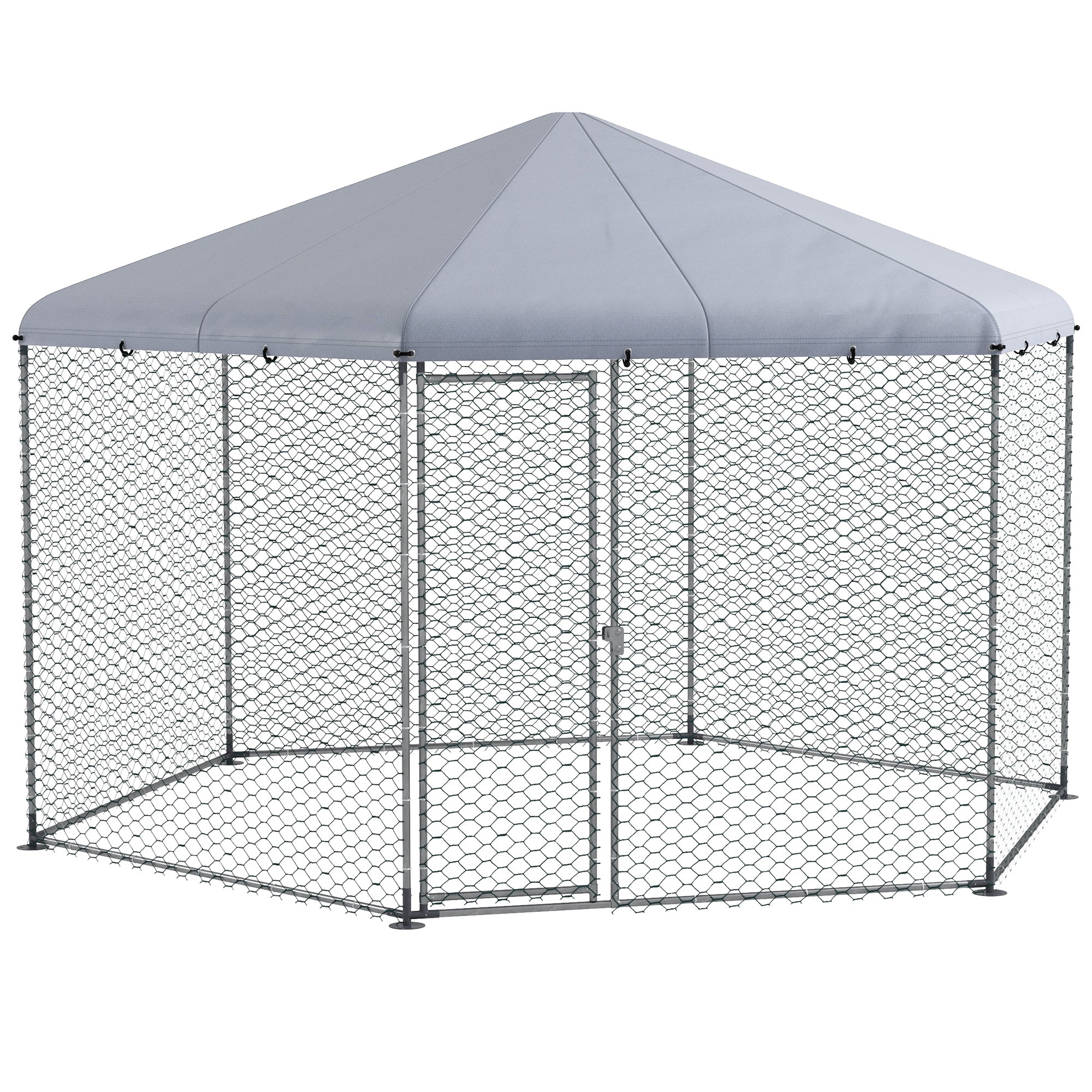 Pawhut Large Metal Chicken Coop Chicken Run For Chicken, Ducks And Rabbits With Waterproof And Anti Uv Cover, Walk In Poultry Cage Hen House For Outdoor And Yard Farm Use, 13' X 11.4' X 8.6' Silver Steel