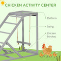 Pawhut Chicken Activity Play For Healthy & Happy Animals, Swing Set With Chicken Perches & Hen Ladder, Chicken Coop Toy, Gray Gray Wood