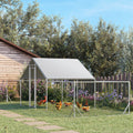 Pawhut Large Metal Chicken Coop Chicken Run For Chicken, Ducks And Rabbits With Waterproof And Anti Uv Cover, Walk In Poultry Cage Hen House For Outdoor And Yard Farm Use, 23' X 6.6' X 6.4' Silver Steel