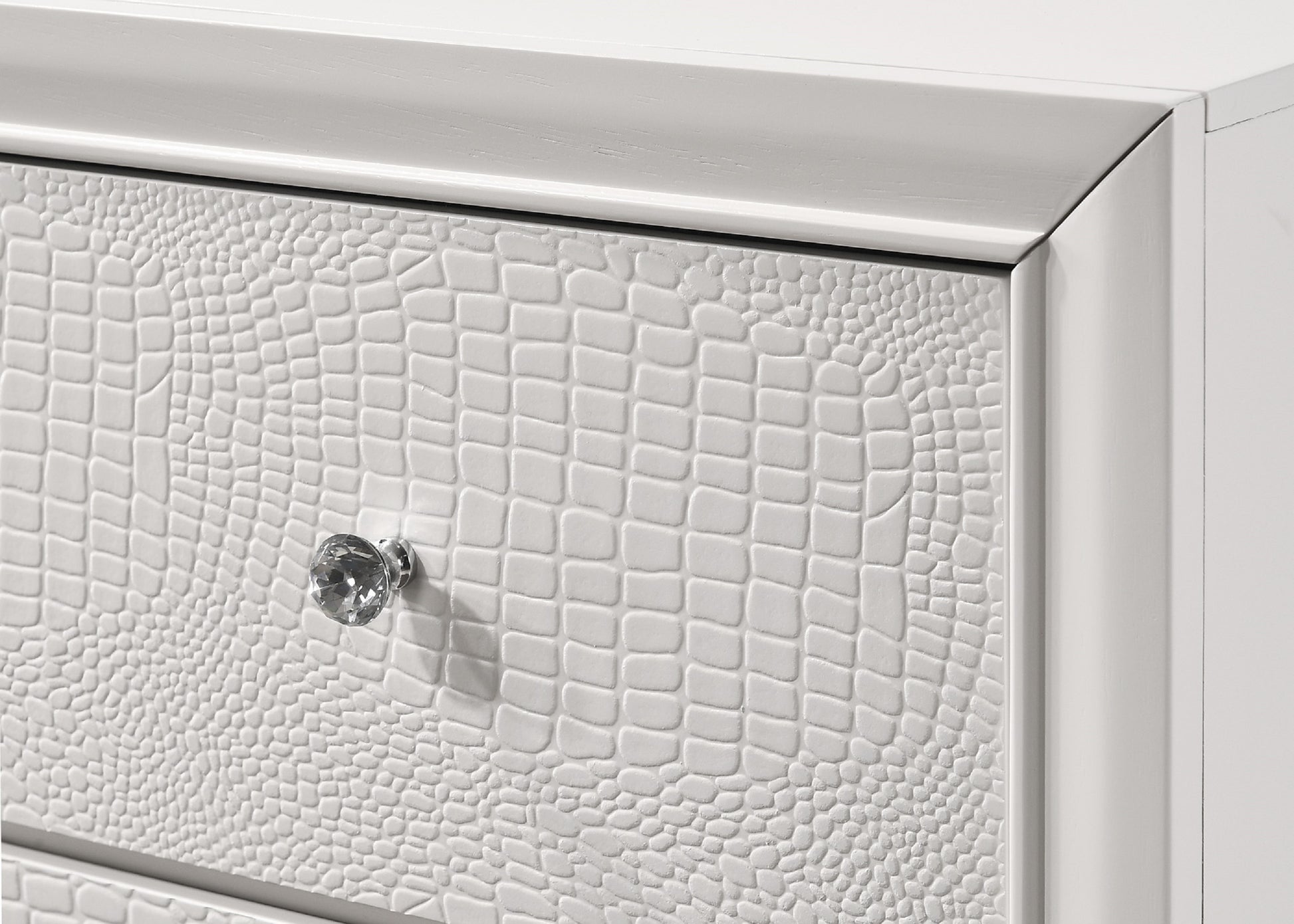 1Pc Modern Glam Style Crisp White Finish Two Drawer Nightstand Embossed Crocodile Pattern White Solid Wood