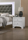 1Pc Modern Glam Style Crisp White Finish Two Drawer Nightstand Embossed Crocodile Pattern White Solid Wood