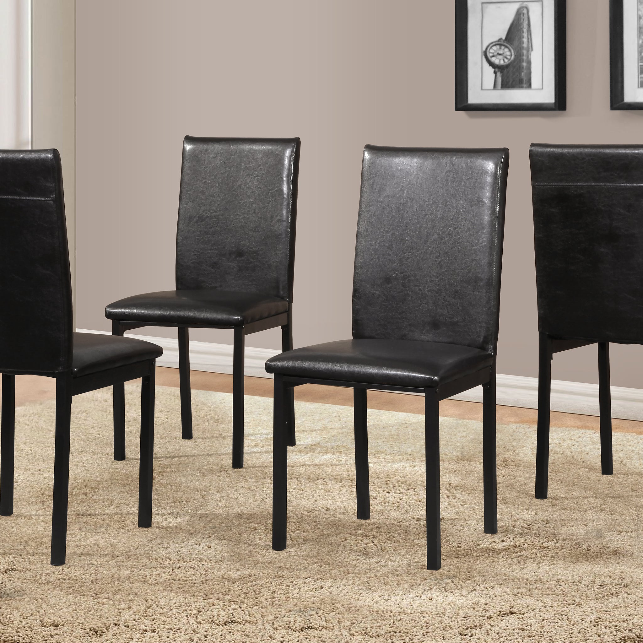 Noyes Faux Leather Seat Metal Frame Dining Chairs, Set Of 4, Black Black Faux Leather