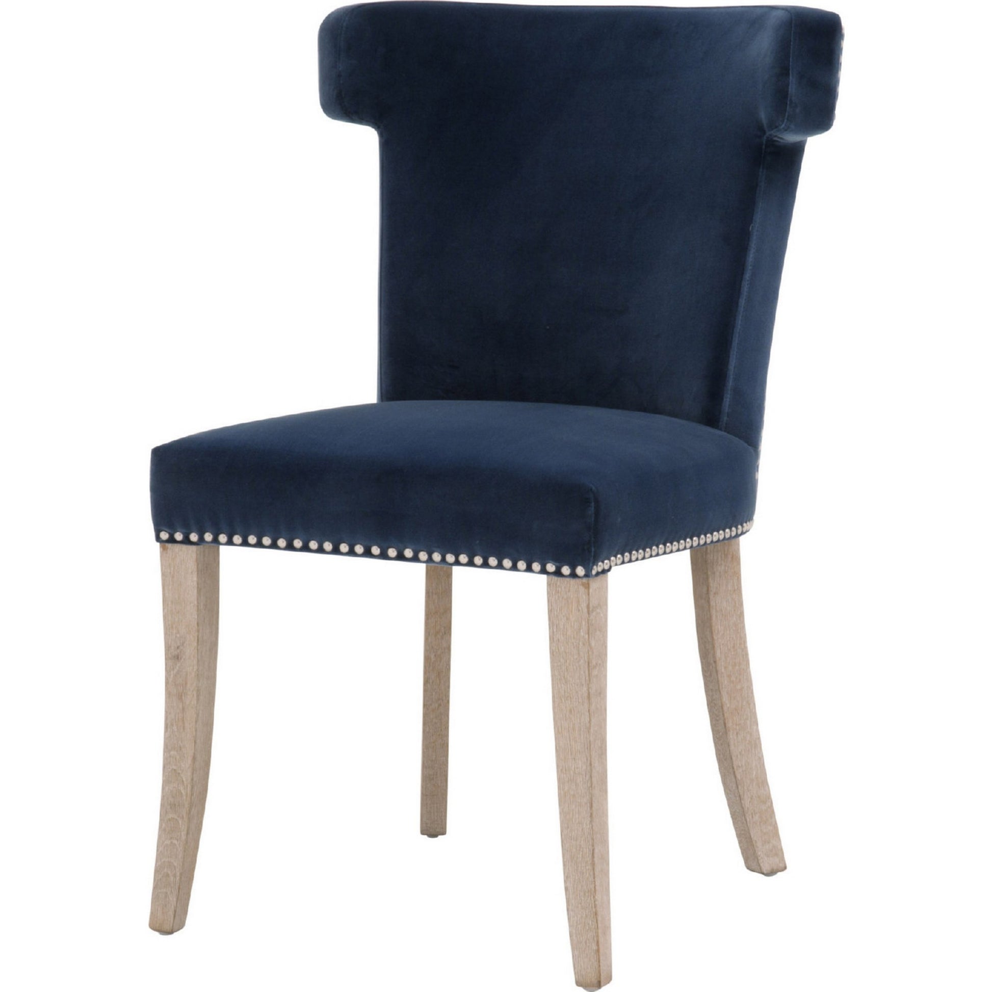 Fabric Sculpted Wingback Dining Chair Saber Legs, Blue Blue Wood Fabric