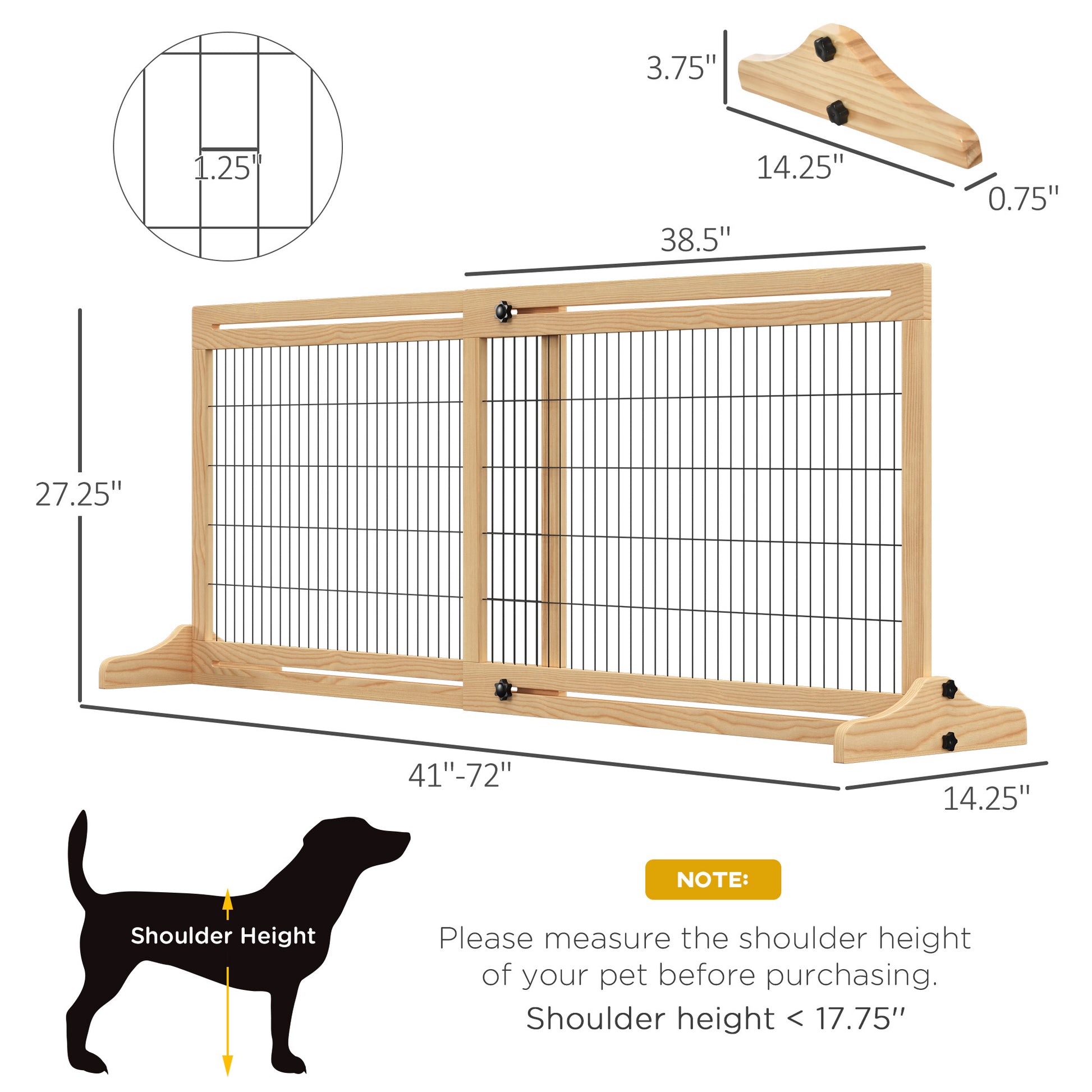 Pawhut 72" W X 27.25" H Extra Wide Freestanding Pet Gate With Adjustable Length Dog, Cat, Barrier For House, Doorway, Hallway, Natural Natural Wood