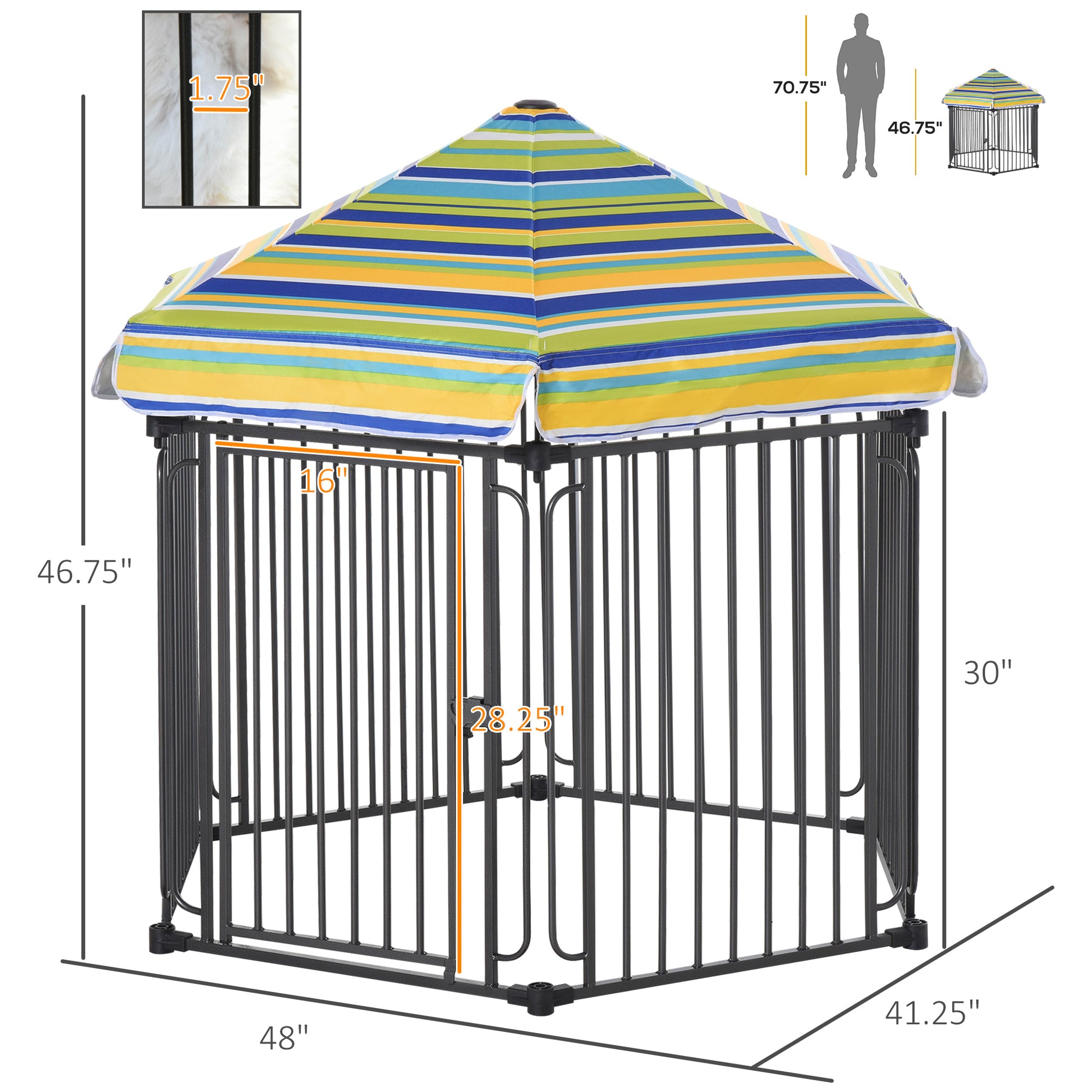 Pawhut 48" X 41" Heavy Duty Metal Dog Playpen, Outdoor Pet Cage Kennel, Puppy Exercise Fence Barrier With Weather Resistant Polyester Roof, Locking Door, & Metal Frame Black Steel