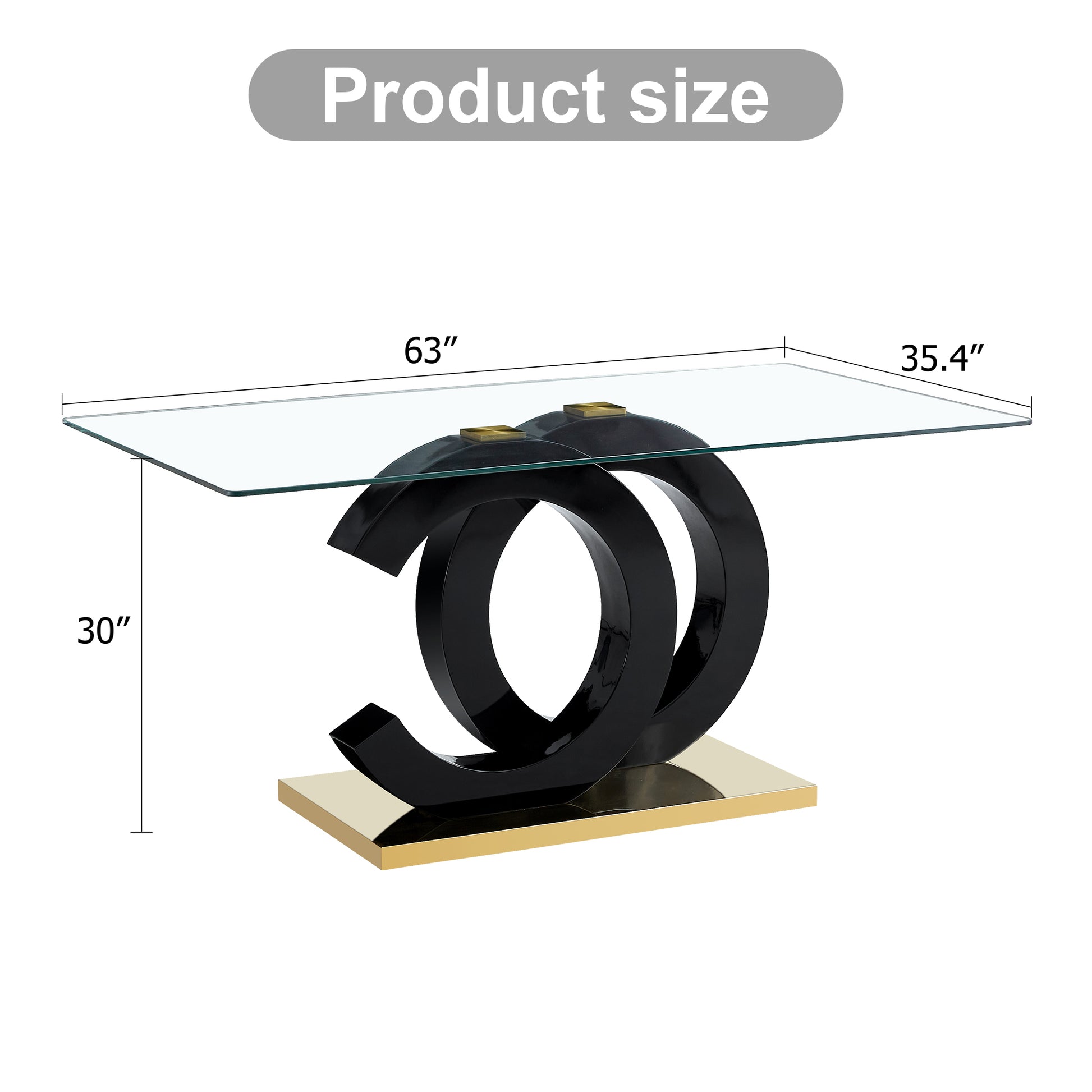 Large Modern Minimalist Rectangular Glass Dining Table, Suitable For 6 8 People, Equipped With 0.39 "Tempered Glass Tabletop, Black Mdf Oc Shaped Bracket And Metal Base, Suitable For Kitchen F Oc Transparent Glass