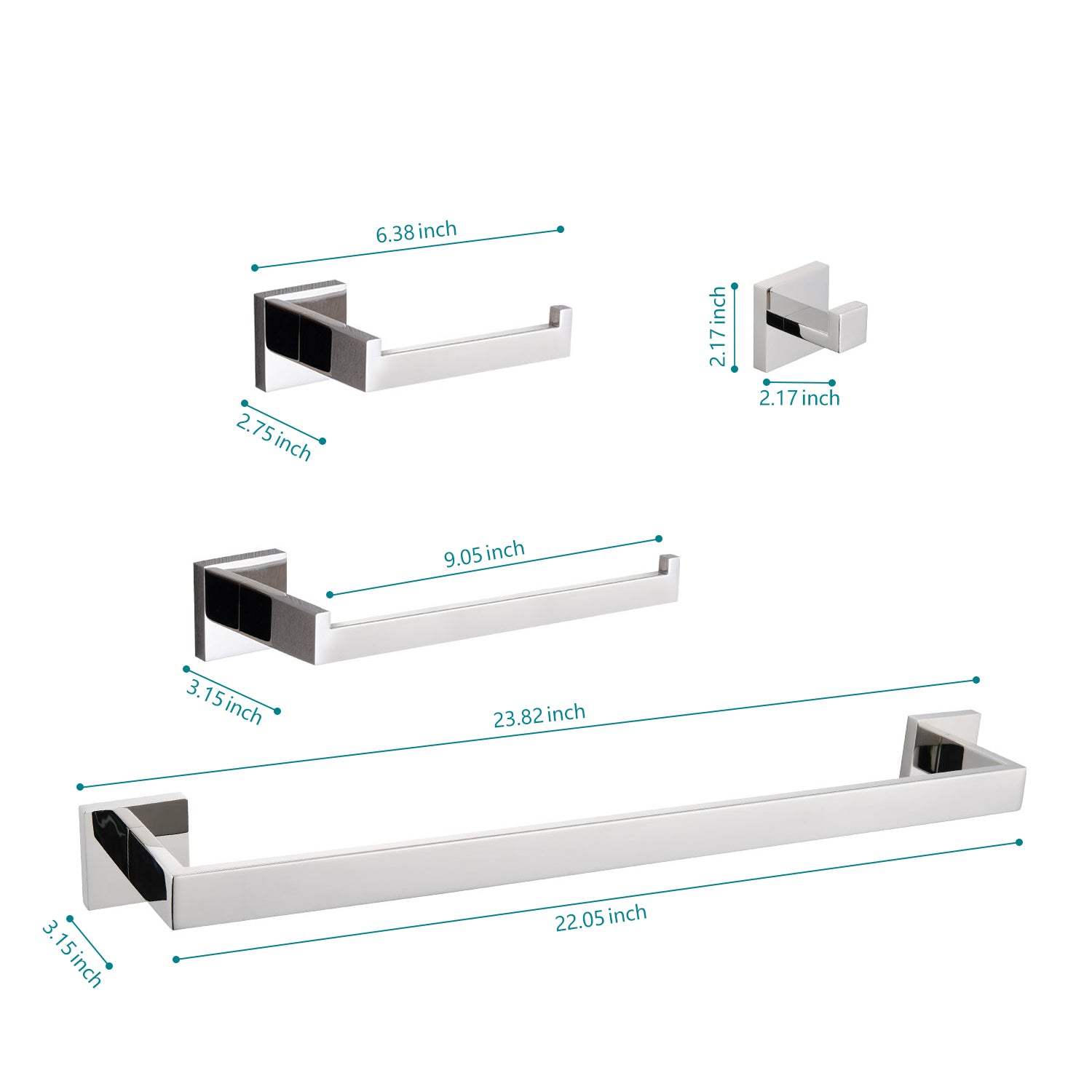 4 Piece Bathroom Hardware Set chrome-stainless steel