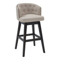 26 Inch Button Tufted Fabric Swivel Counter Stool, Angled Wood Legs, Beige Beige Wood Metal