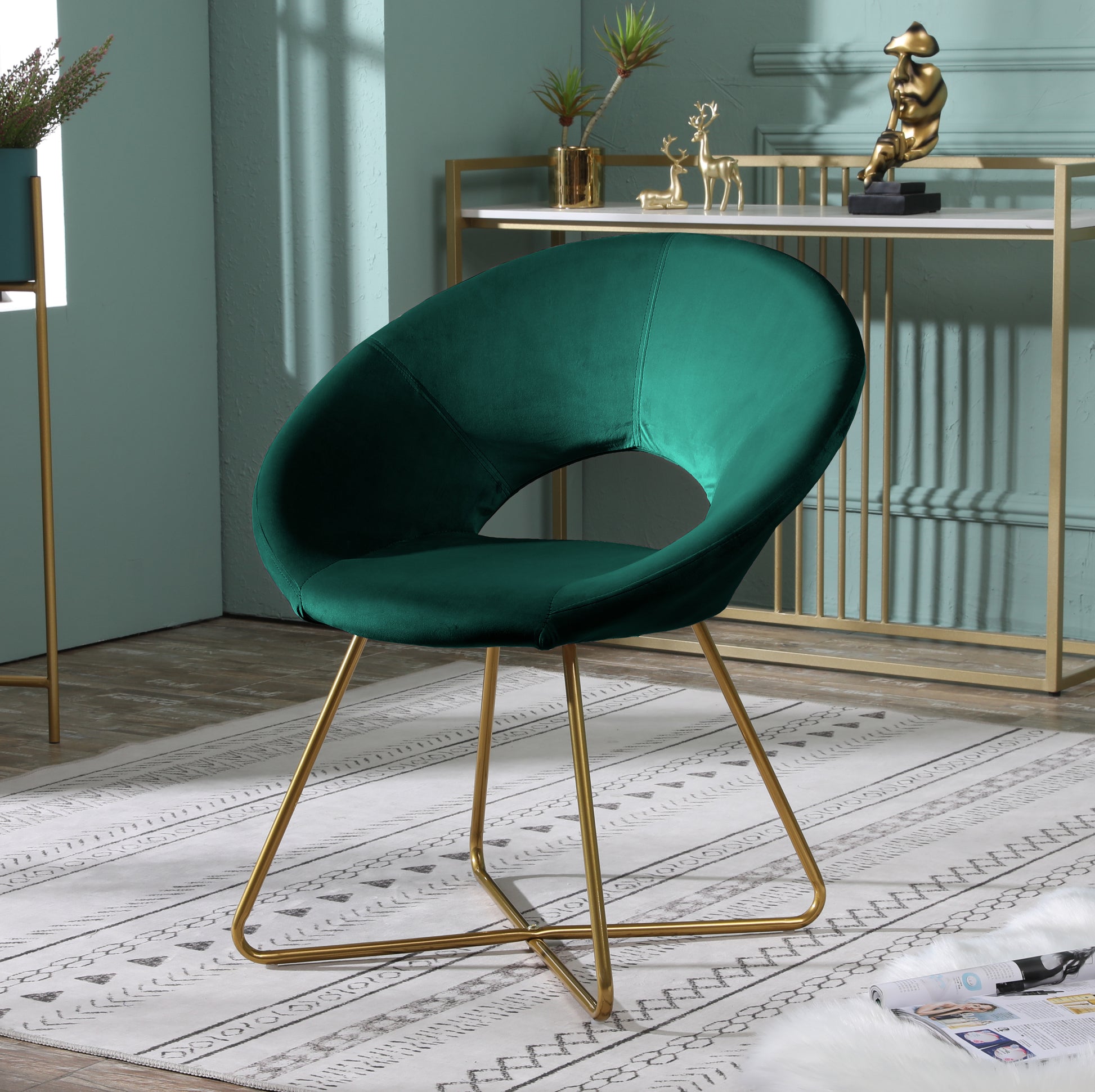 Slatina Green Silky Velvet Upholstered Accent Chair With Gold Tone Finished Base Green Polyester