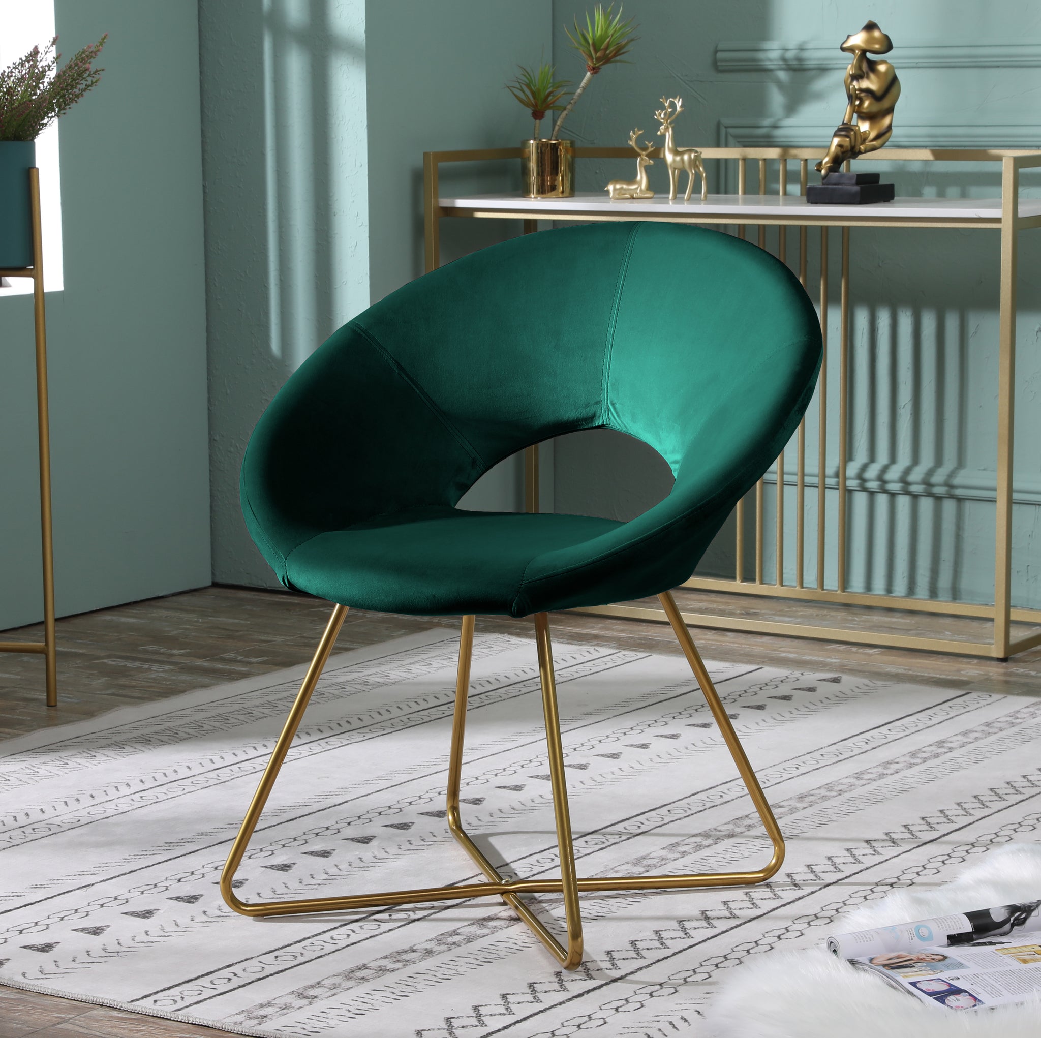 Slatina Green Silky Velvet Upholstered Accent Chair green-polyester