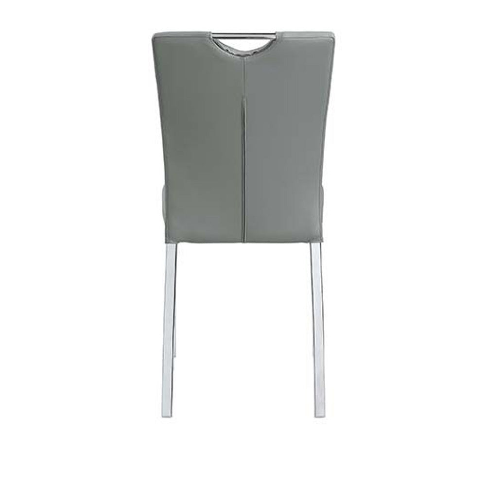 Side Chair With Flared Back And Tubular Legs, Set Of 2, Gray Gray Leather