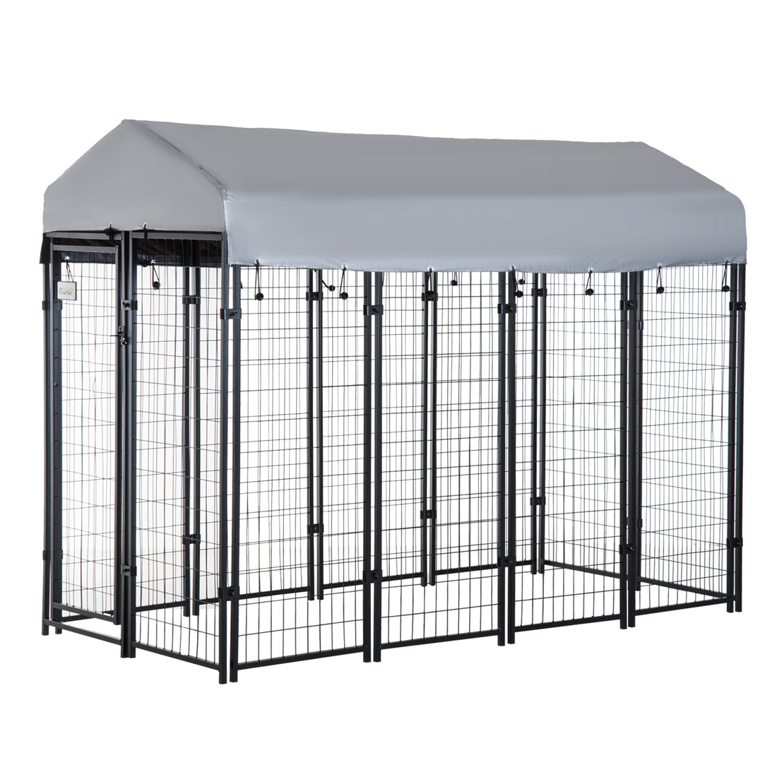 Pawhut 8' X 4' X 6' Dog Playpen Outdoor, Dog Kennel Dog Exercise Pen With Lockable Door, Water Resistant Canopy, For Medium And Large Dogs Black Steel