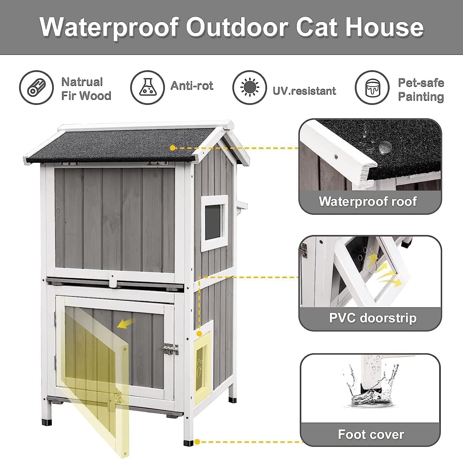 Outdoor Cat House, Fir, 2 Floors Outdoor House