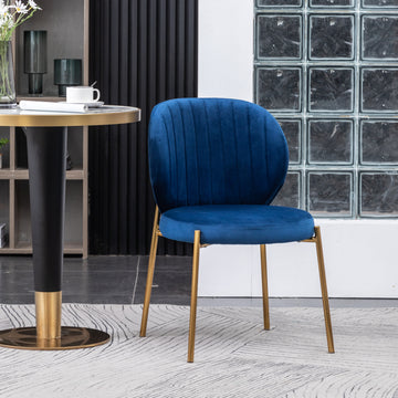 Amoa Contemporary Velvet Upholstery Dining Chair, Blue Blue Velvet