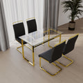 51 Inch Glass Dining Table Set For 4, Dining Table & Chair Sets With Golden Plating Legs For Kitchen, Modern Rectangle Tempered Glass Table Top And Pu Dining Armless Chair For Dining Room Transparent Glass