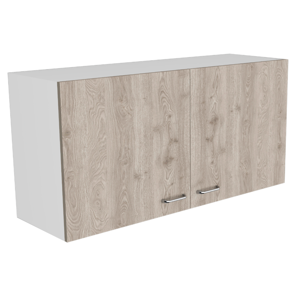 Wall Cabinet 19"H, Two Doors, Two Internal Shelves, White Light Gray Multicolor Particle Board Particle Board