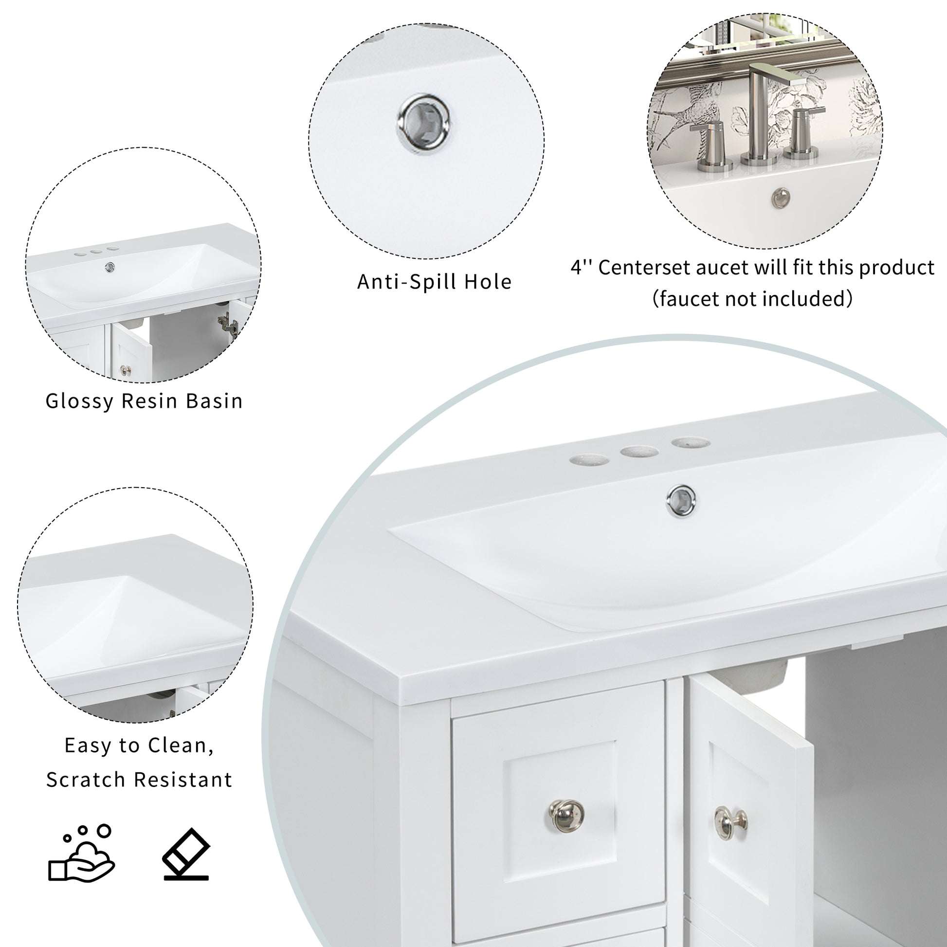 36'' Bathroom Vanity with Undermount Sink,Free 4+-white-2-2-adjustable