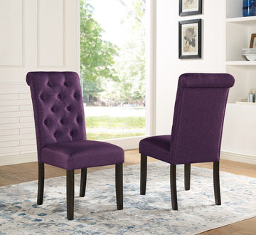 Leviton Solid Wood Tufted Asons Dining Chair, Set Of 2, Purple Purple Polyester Blend