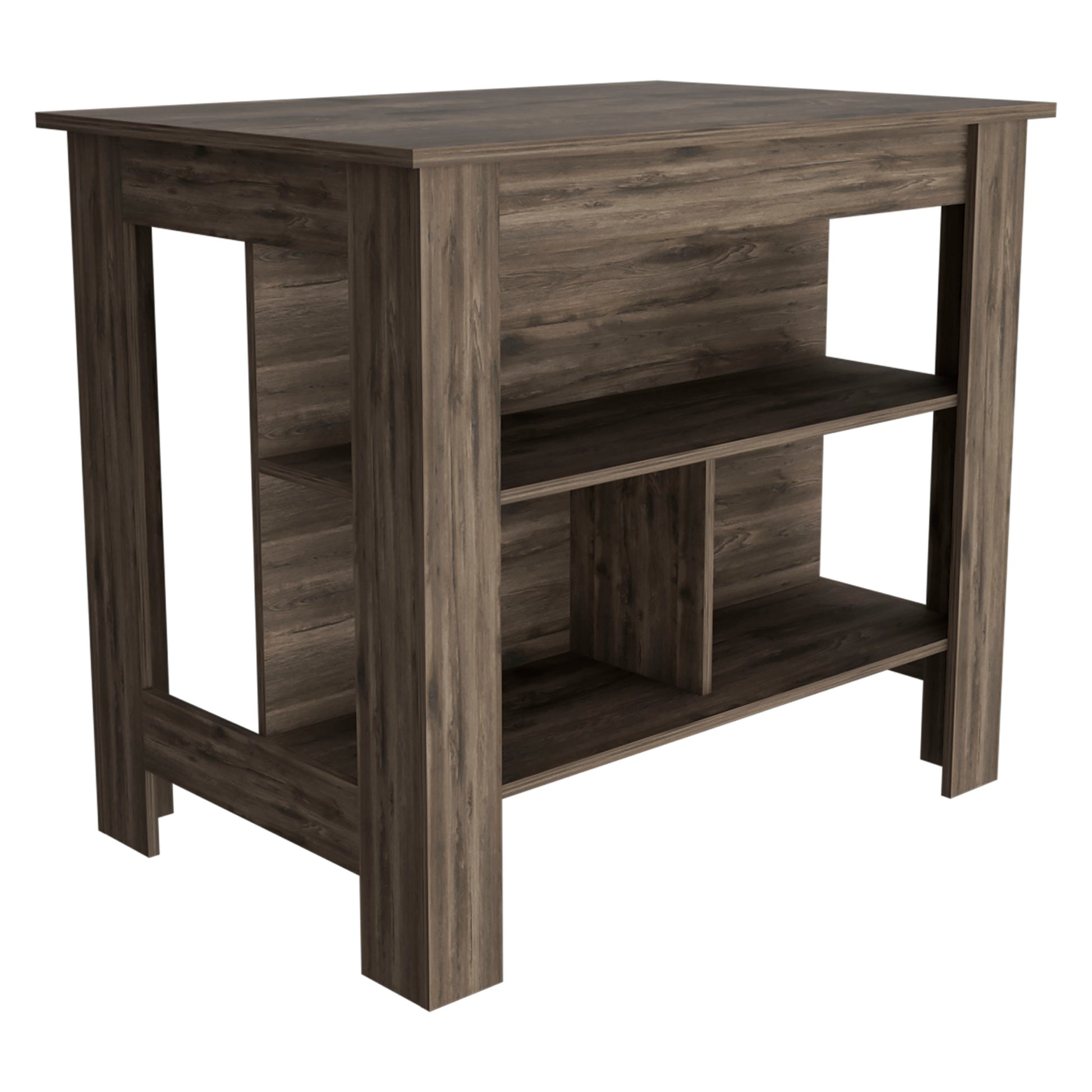 Kitchen Island, kitchen table 35" H, Four Legs, Three brown-particle board-particle board