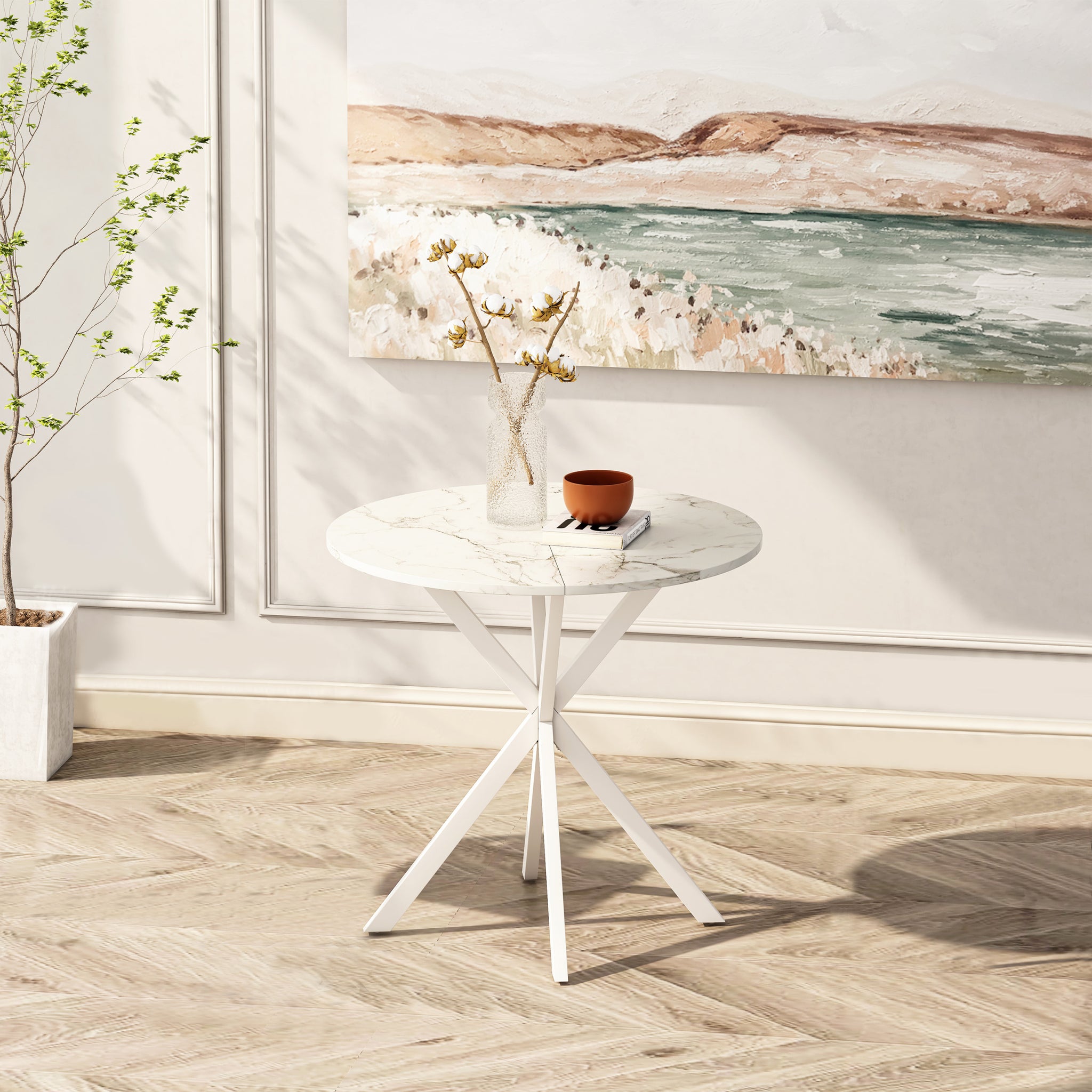 31.5'' Modern Cross Leg Round Dining Table, White white-mdf+metal