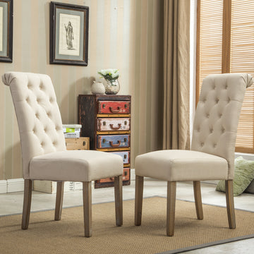 Habit Solid Wood Tufted Parsons Dining Chair, Set Of 2, Tan Tan Polyester