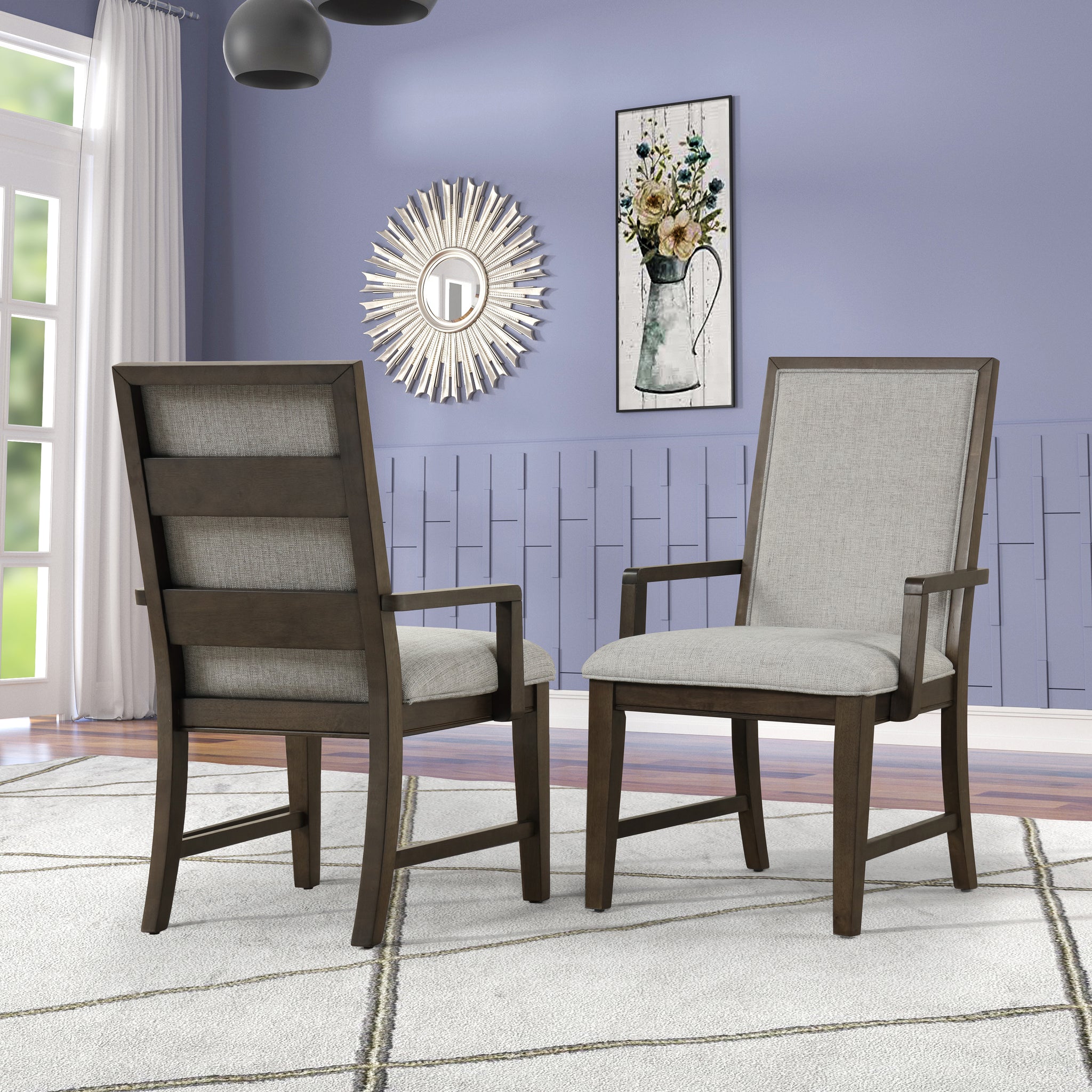 Aberll Solid Wood Upholstered Armchairs, Set Of 2, Gray Gray Wood