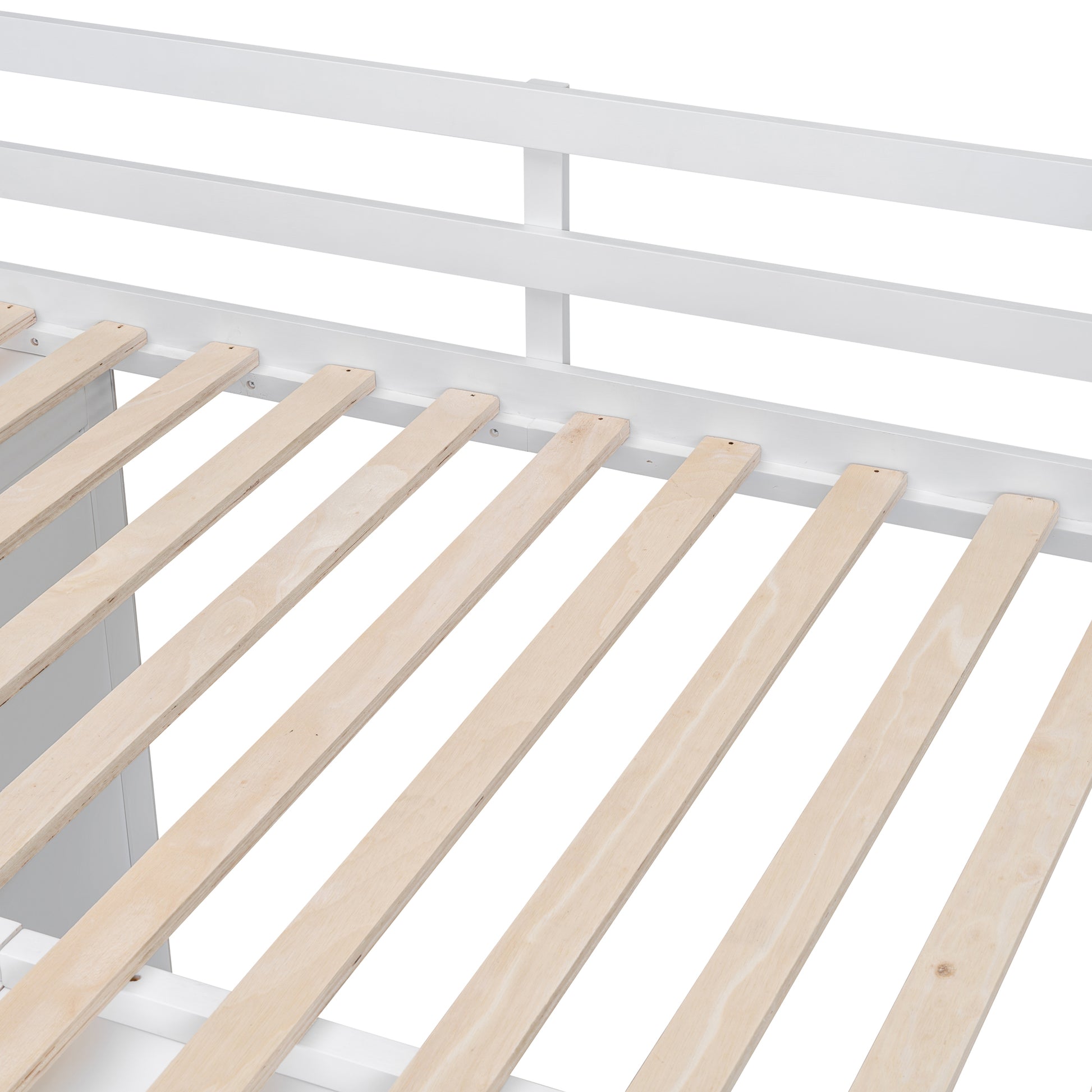 Full Size Wood Loft Bed With Built In Wardrobes, Cabinets And Drawers, White White Solid Wood Mdf