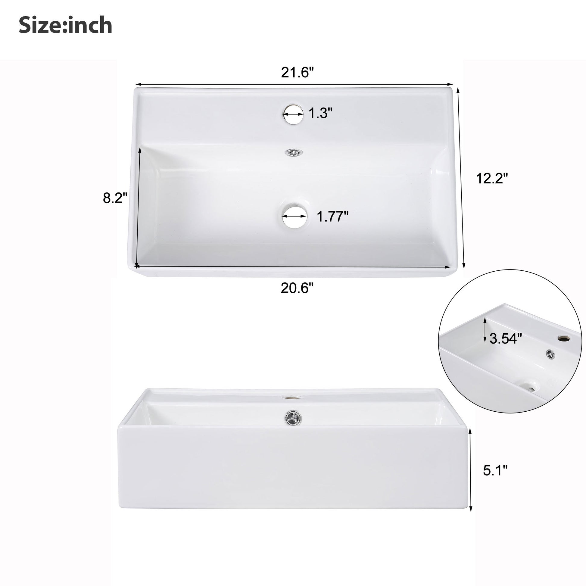 21.6" Bathroom Vanity Sink White Ceramic