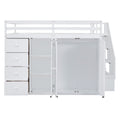 Full Size Wood Loft Bed With Built In Wardrobes, Cabinets And Drawers, White White Solid Wood Mdf