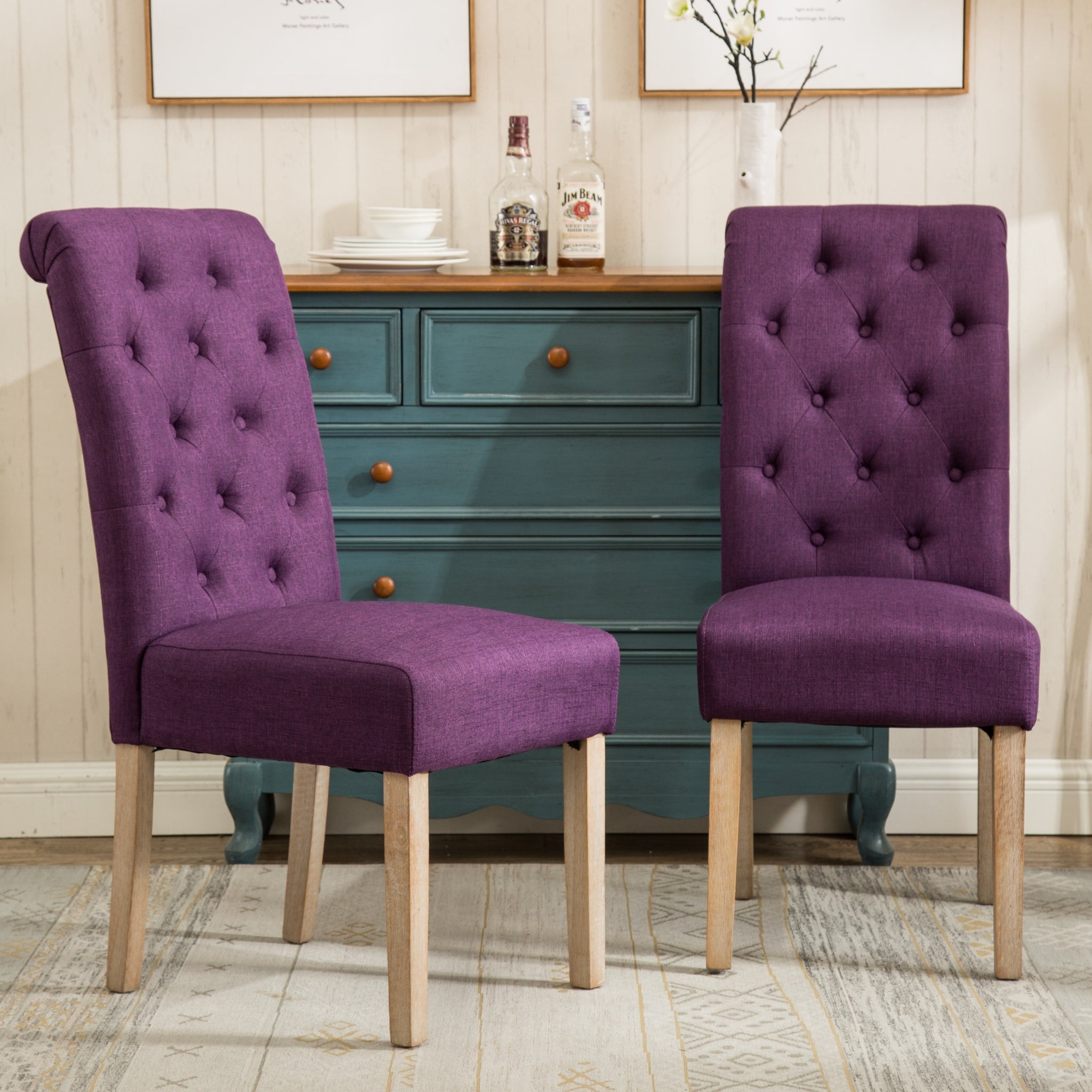 Habit Solid Wood Tufted Parsons Dining Chair, Set Of 2, Purple Purple Polyester