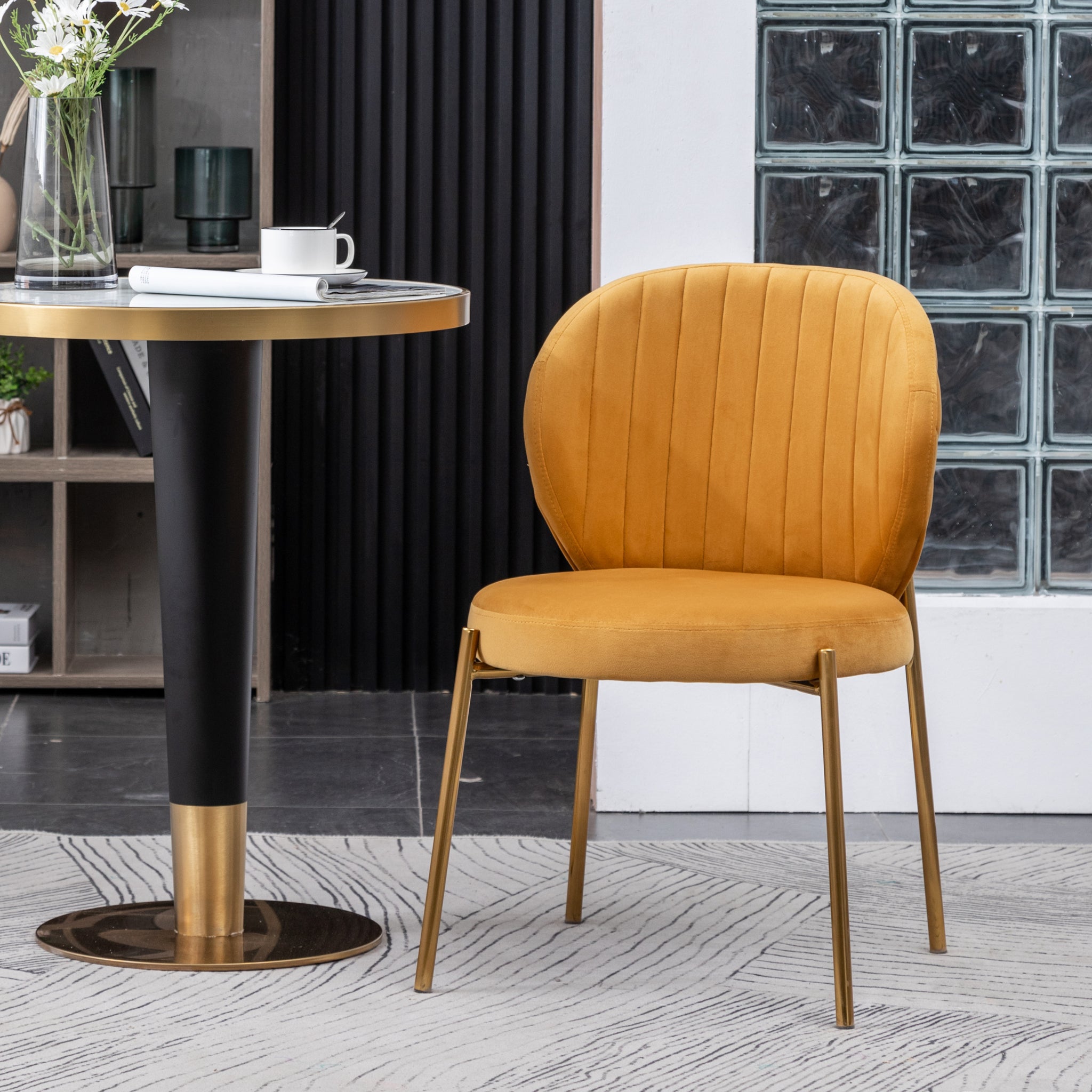 Amoa Contemporary Velvet Upholstery Dining Chair, Yellow Yellow Velvet