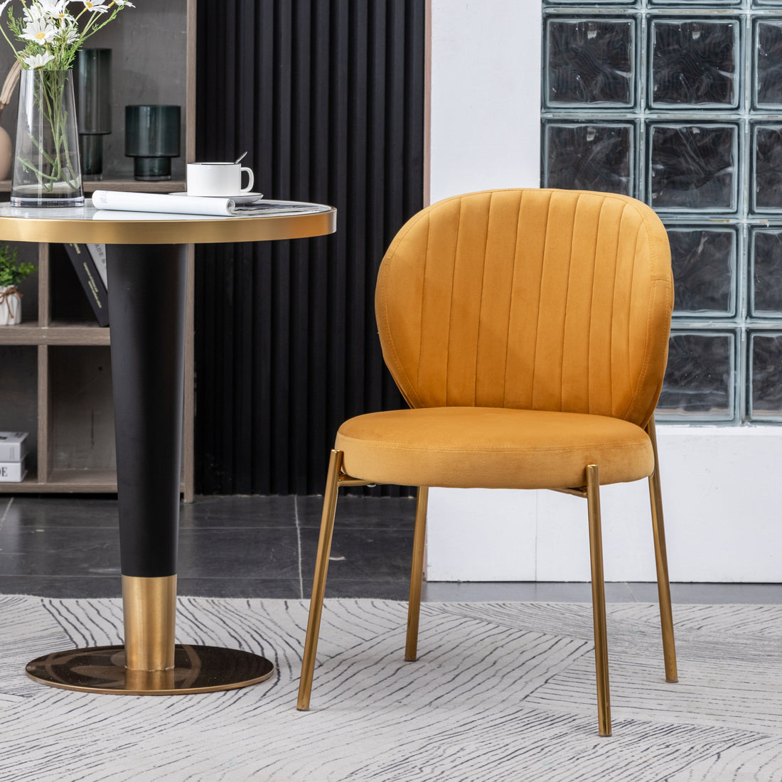 Amoa Contemporary Velvet Upholstery Dining Chair, Yellow Yellow Velvet